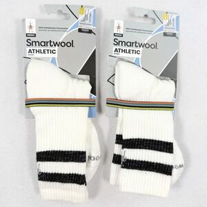Smartwool (2 PAIRS) Athletic Target Cushion Stripe Crew Socks Size L Mens White
